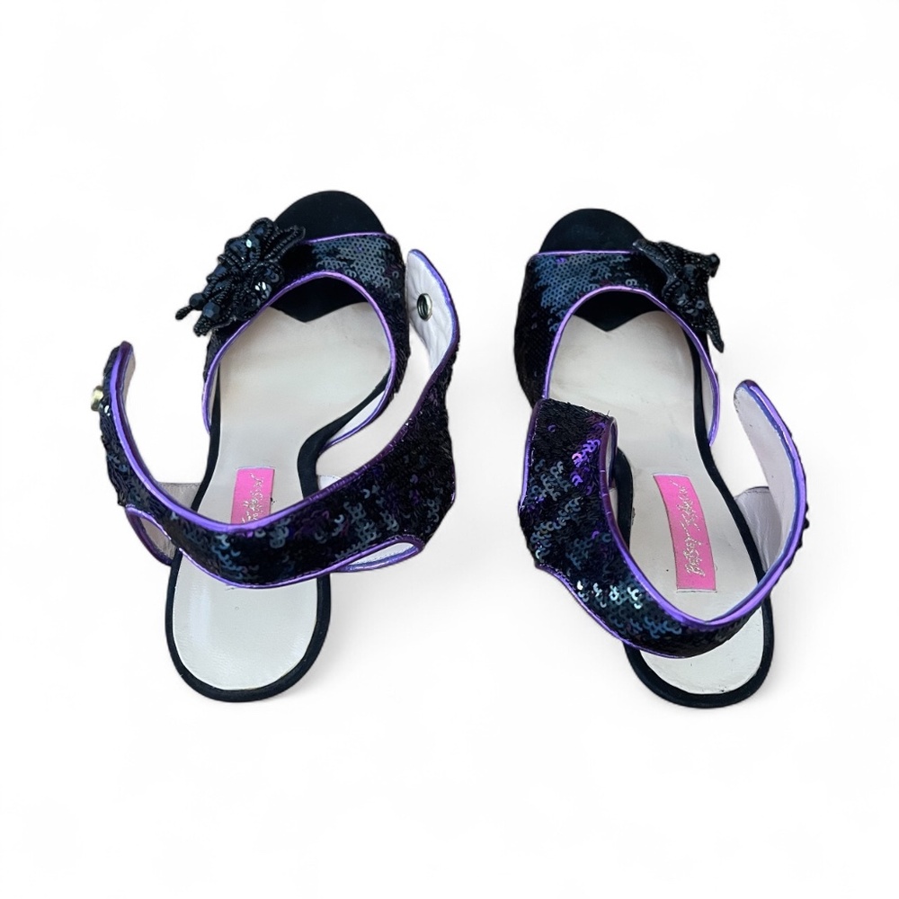Betsey Johnson Purple & Black Sequin Beaded Flower Heels Sz 7M - Picture 6 of 10